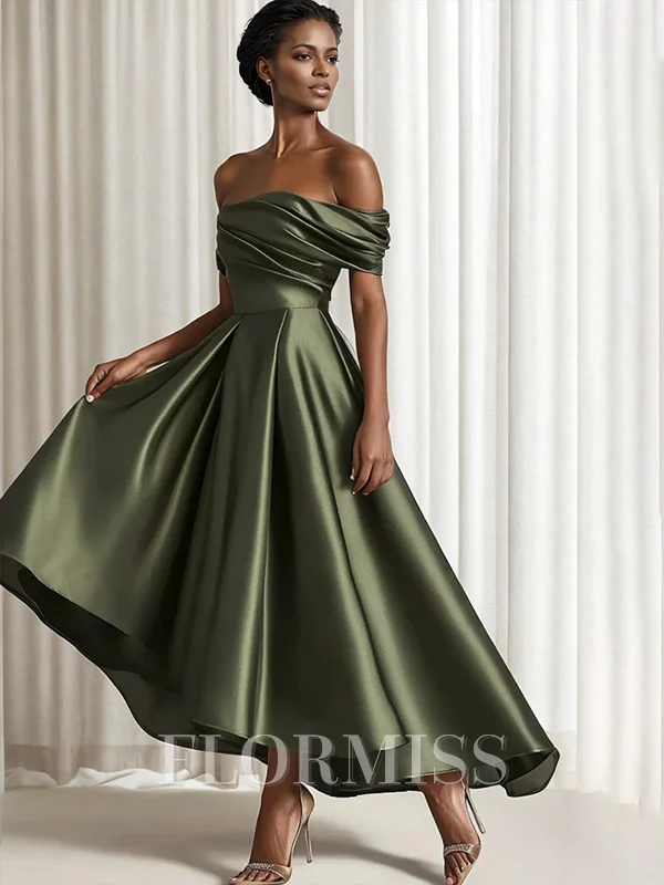 A-line/Princess Silk like Satin Off the Shoulder Sleeveless Ankle-Length Mother of the Bride Dress