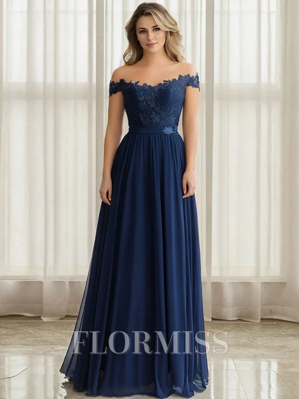 A-line/Princess Chiffon Off the Shoulder Sleeveless Floor-Length Mother of the Bride Dress