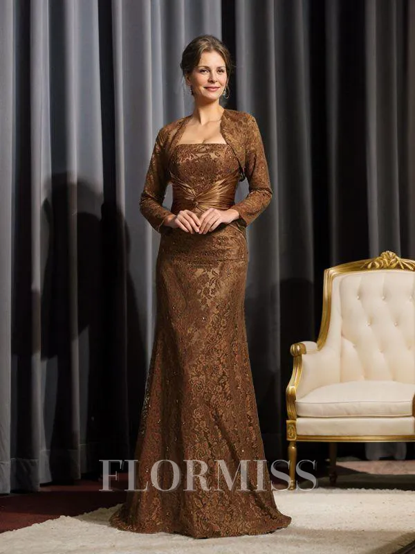 Sheath/Column Strapless Court Train Silk like Satin Mother of the Bride Dresses