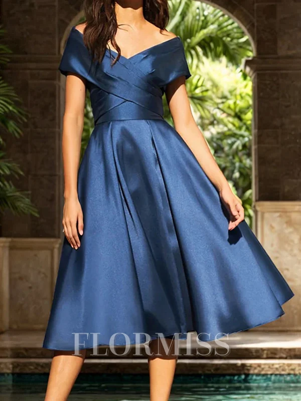 A-line/Princess Silk like Satin V-neck Sleeveless Tea-Length Mother of the Bride Dress