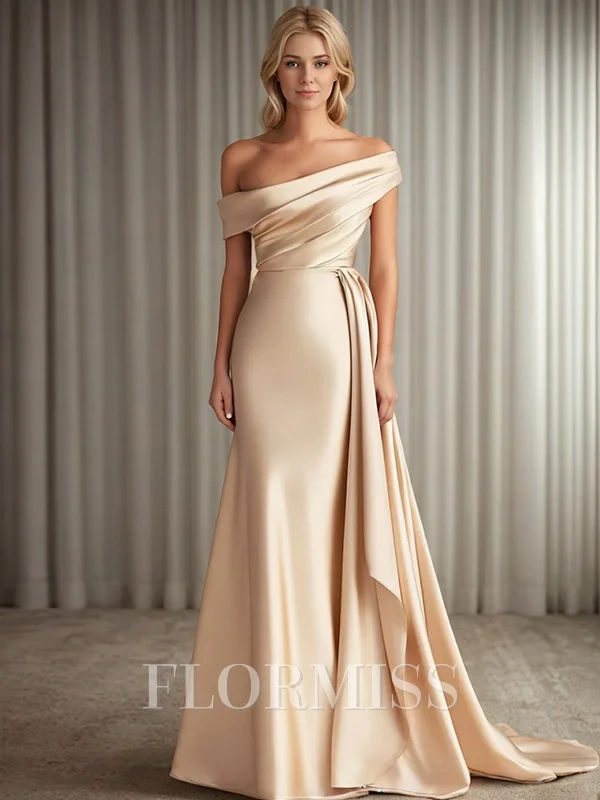 Sheath/Column Silk like Satin One Shoulder Sleeveless Floor-Length Mother of the Bride Dress