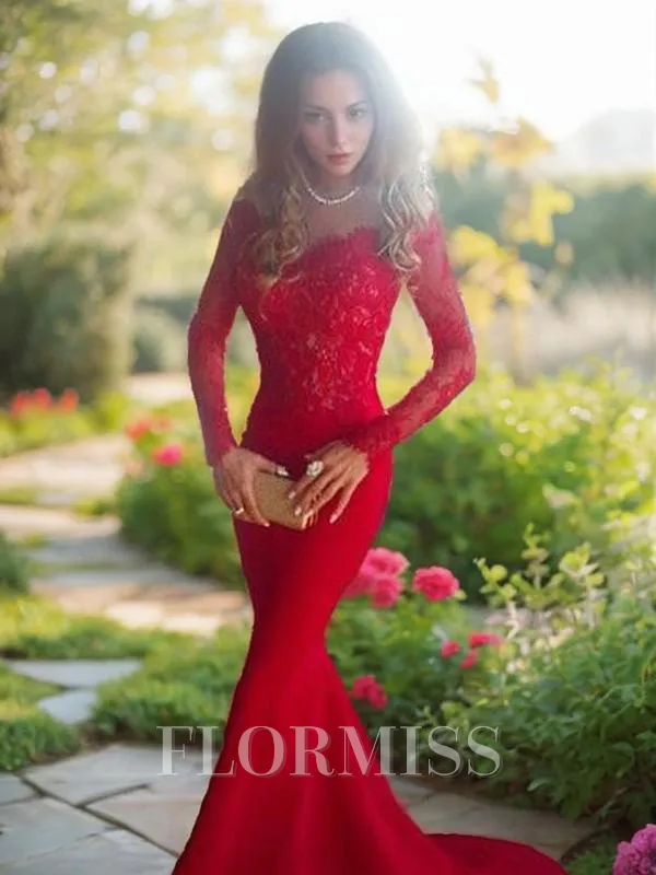 Trumpet/Mermaid Off-the-Shoulder Sweep Train Silk Like Satin Prom Dress With Appliques Lace