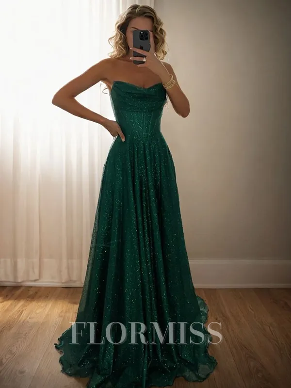 A-line Straight Pleated Sweep Train Corset Dress