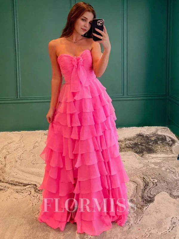 A-line Sweetheart Cascading Ruffles Sweep Train Other Porm Dress