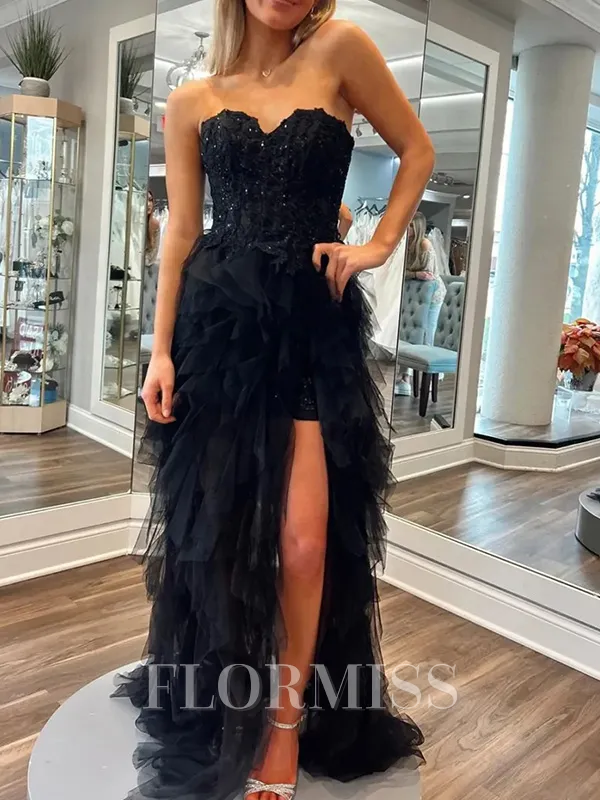 A-line Sweetheart Appliques Lace Floor-Length Tulle Porm Dress