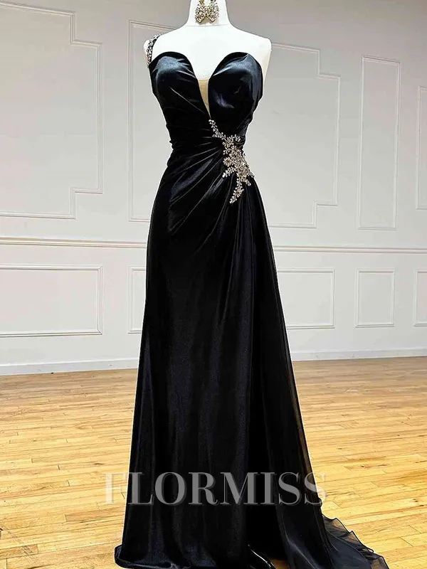 Sheath One-Shoulder Rhinestone Sweep Train Silk Like Satin Porm Dress