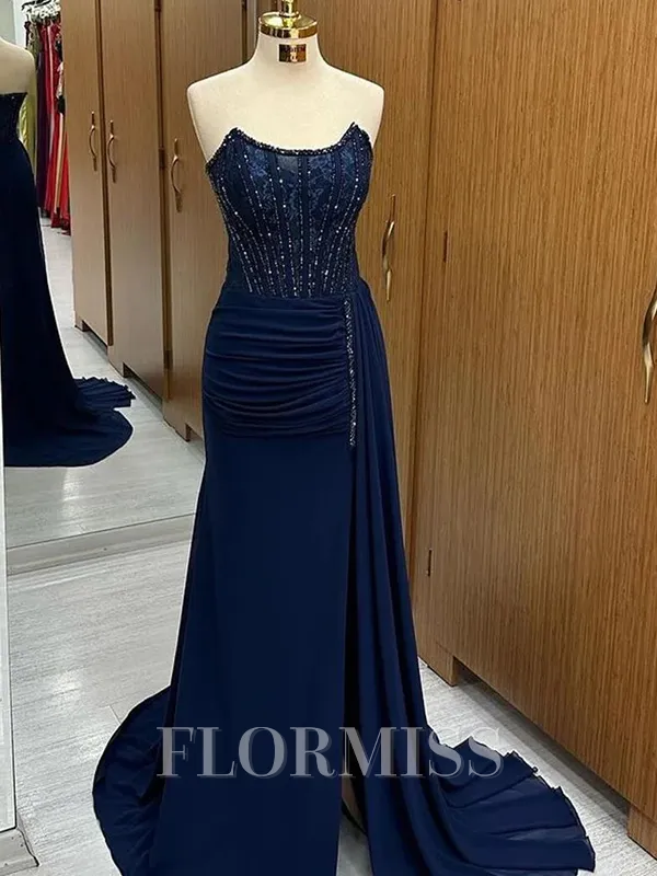 Sheath Straight Appliques Lace Sweep Train Chiffon Corset Porm Dress