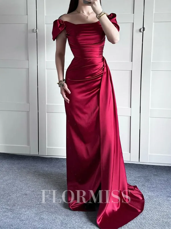 Sheath/Column Scoop Short Sleeves Sweep Train Porm Dress