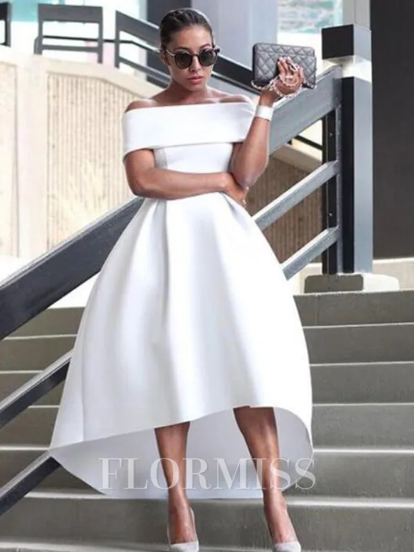 A-Line/Princess Off-the-Shoulder Asymmetrical Satin Prom Dress