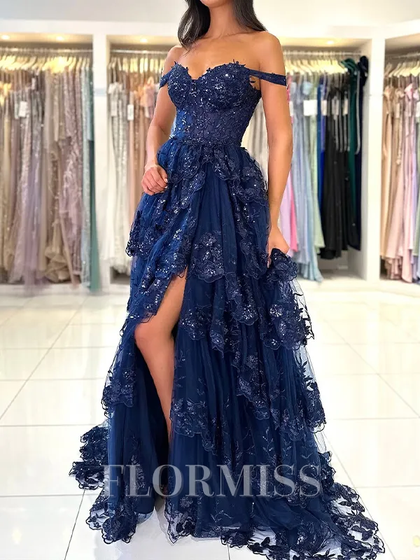 A-line/Princess Tulle Off-the-Shoulder Sleeveless Asymmetrical Leg Slit Porm Dress