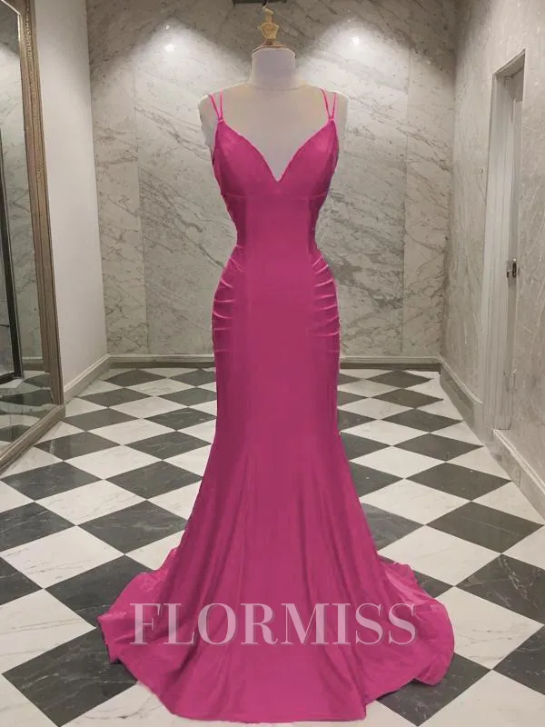 Trumpet/Mermaid V-neck Sweep Train Jersey Prom Dress
