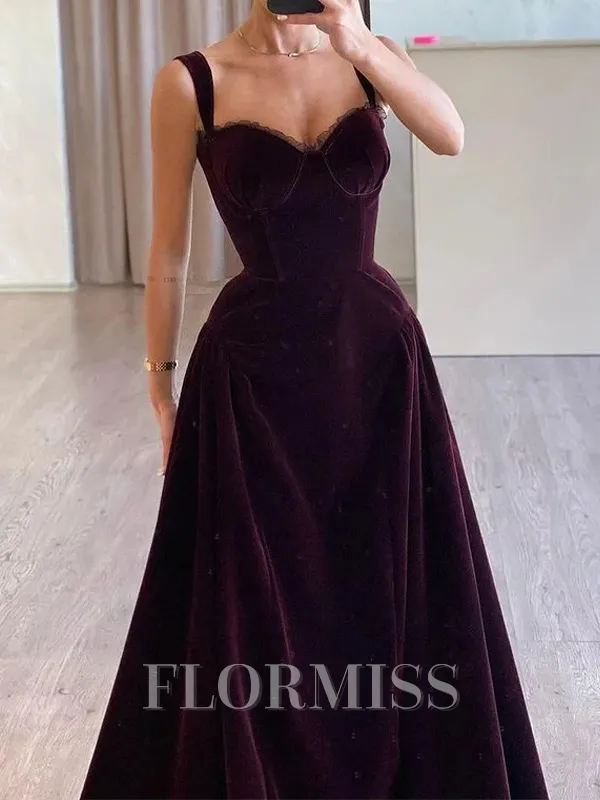 A-line Sweetheart Ruffles Sweep Train Velvet Corset Porm Dress