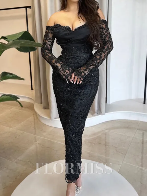 Sheath/Column Sweetheart Ankle-Length Lace Corest Porm Dress