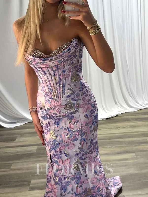 Sheath Other Sweetheart Sleeveless Court Train Prom Dresses