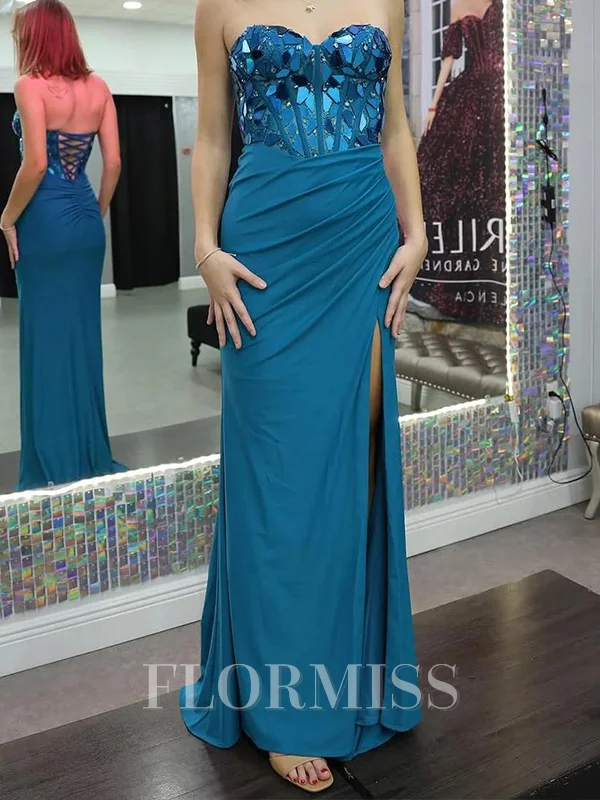 Sheath Jersey Sweetheart Sleeveless Sweep Train Prom Dresses