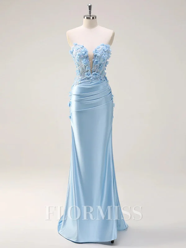 Sheath Silk Like Satin Sweetheart Sleeveless Sweep Train Prom Dresses