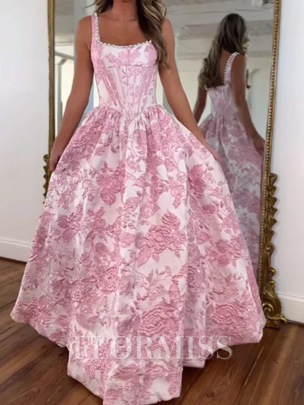 A-line Silk Like Satin Square Sleeveless Floor-Length Prom Dresses