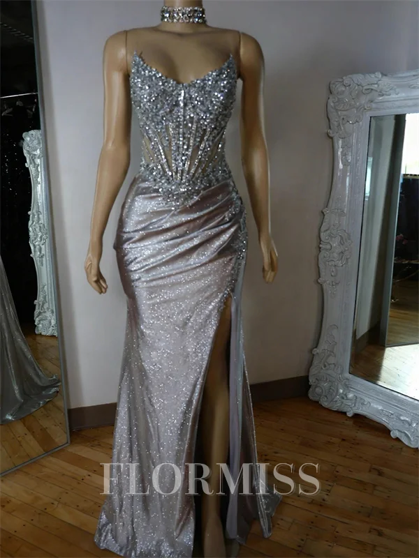 Sheath Straight Appliques Lace Sweep Train Corset Prom Dress