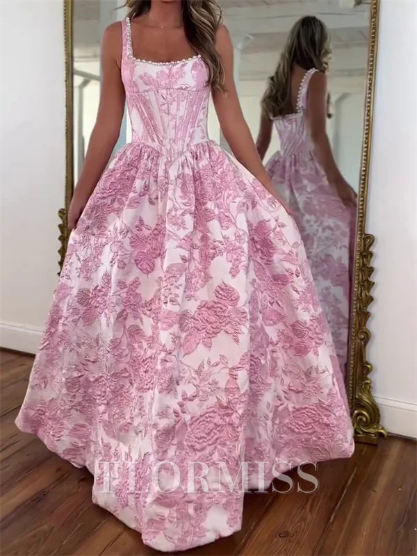 A-line Square Floor-Length Corset Prom Dress