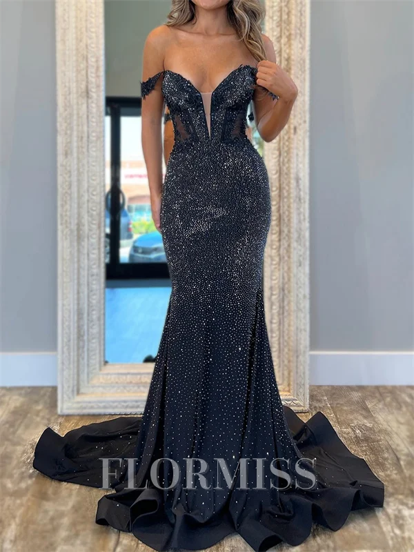 Sheath Off-the-Shoulder Sweep Train Silk Like Satin Prom Dress