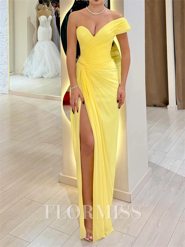 Sheath One-Shoulder Pleated Floor-Length Chiffon Corset Prom Dress