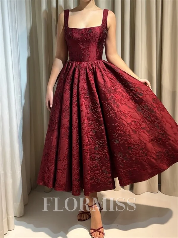 A-line Square Ruffles Tea-Length Corset Prom Dress