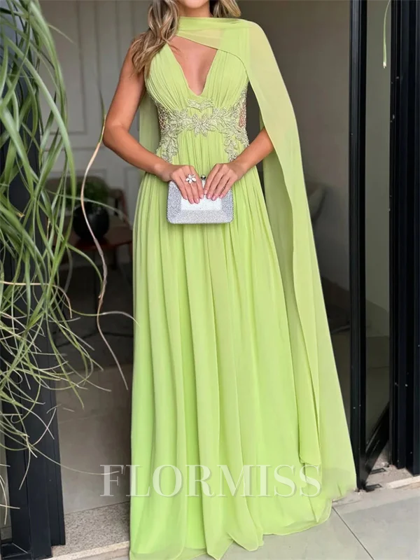 A-line V-neck Ruffles Floor-Length Chiffon Corset Prom Dress