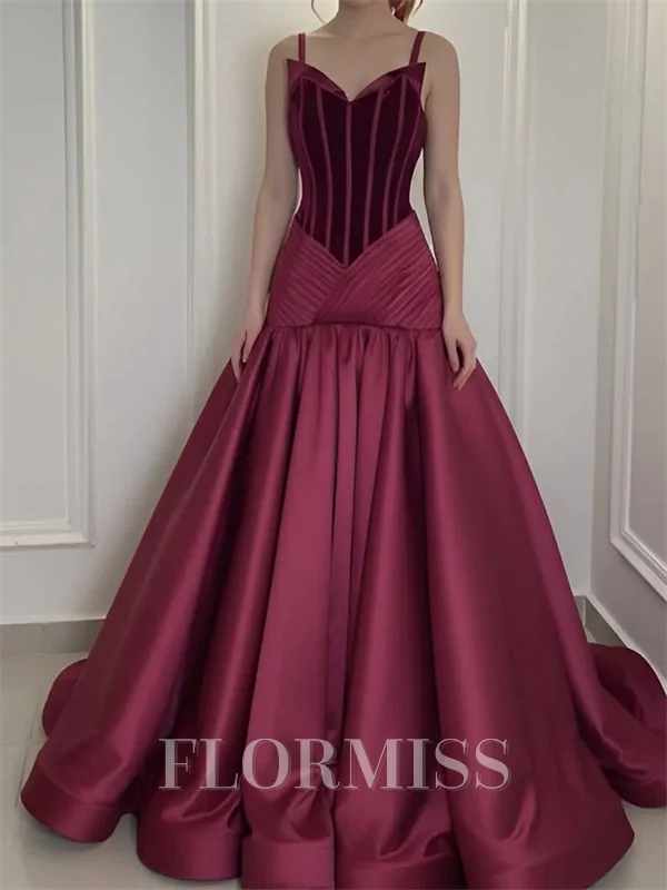 A-line Sweetheart Ruffles Sweep Train Satin Corset Prom Dress