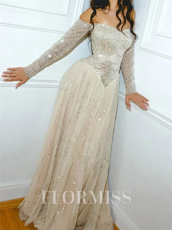 A-line Cold Shoulder Ruffles Floor-Length Prom Dress