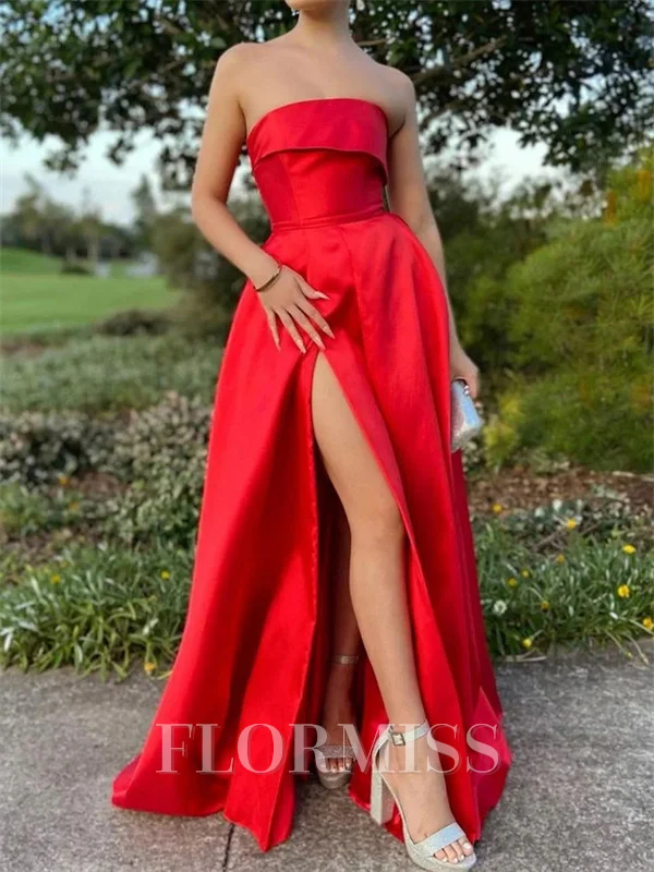 A-line Straight Ruffles Floor-Length Satin Corset Prom Dress