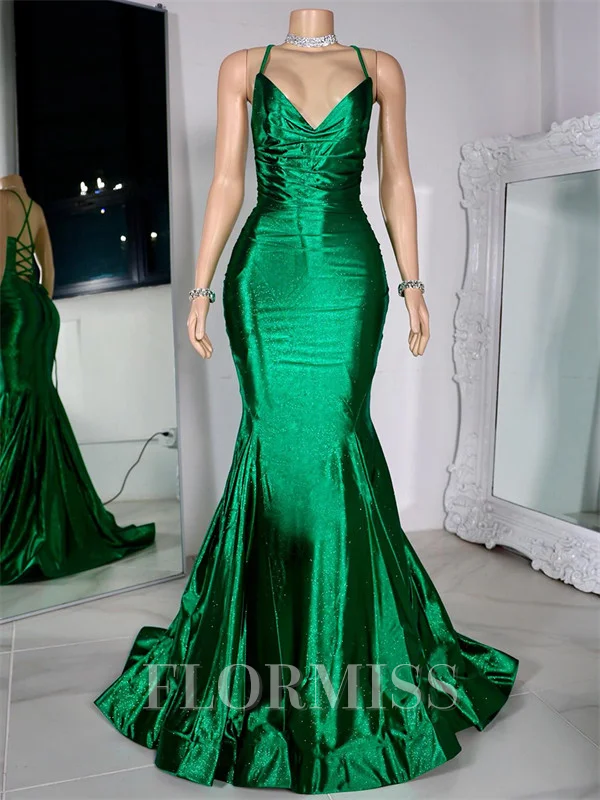 Sheath V-neck Pleated Floor-Length Corset Prom Dress