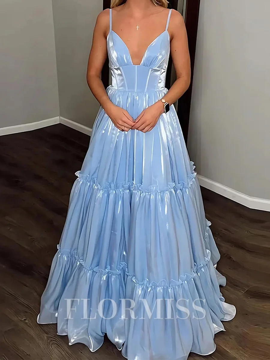 A-line V-neck Pleated Sweep Train Other Corset Prom Dress