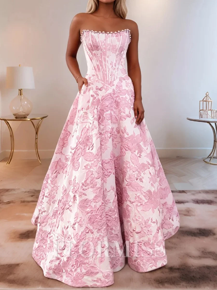 A-line Straight Rhinestone Sweep Train Other Corset Prom Dress