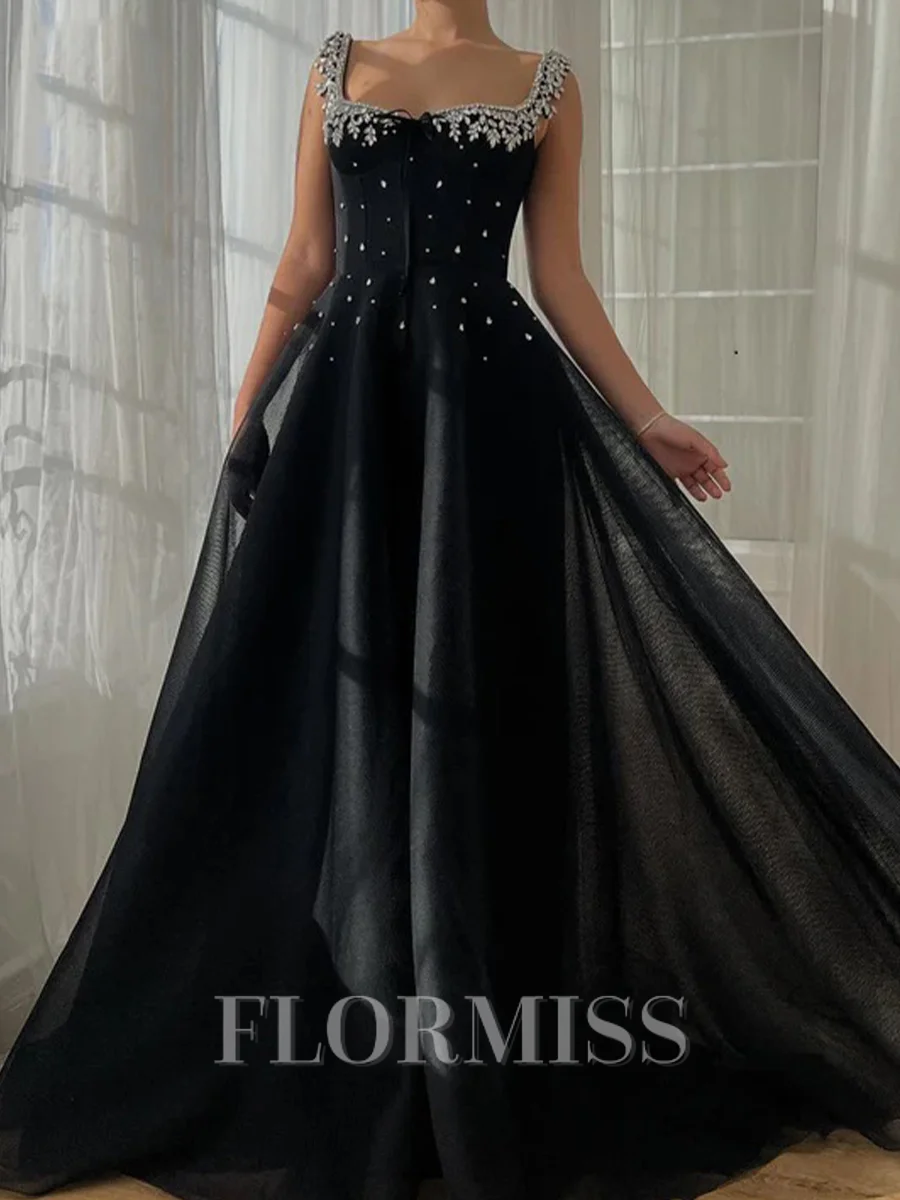A-line Square Rhinestone Floor-Length Other Corset Prom Dress