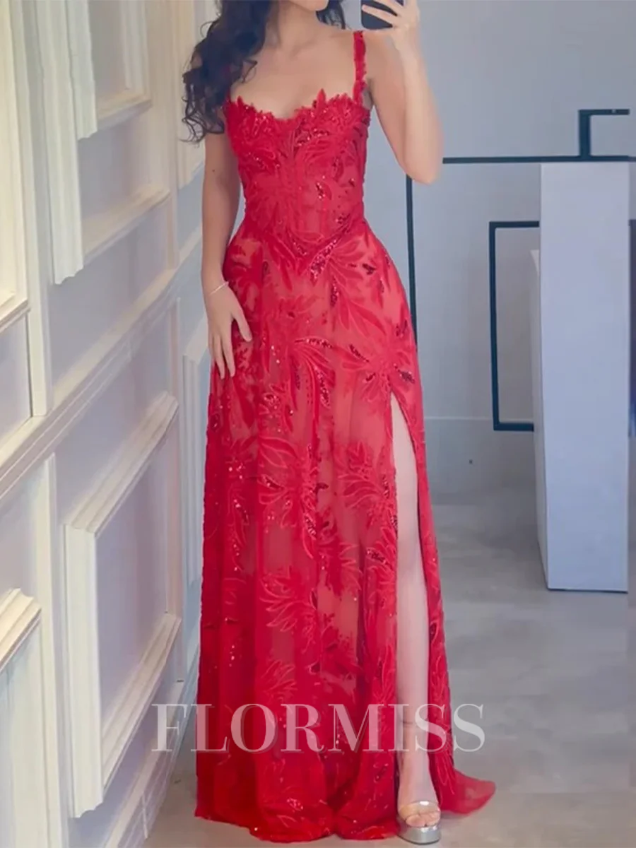 A-line Straps Appliques Lace Floor-Length Tulle Corset Prom Dress