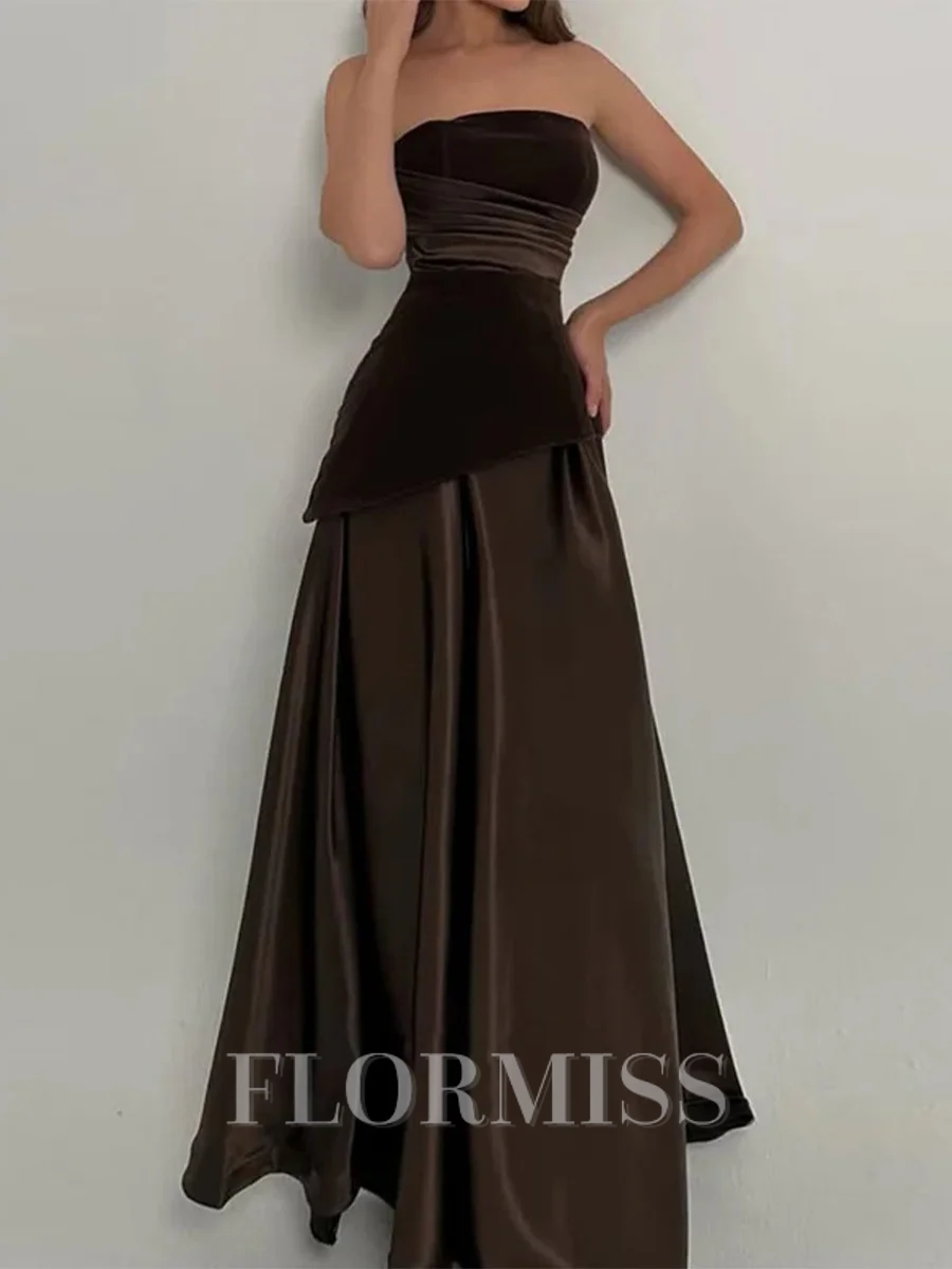 A-line Straight Pleated Floor-Length Satin Corset Prom Dress