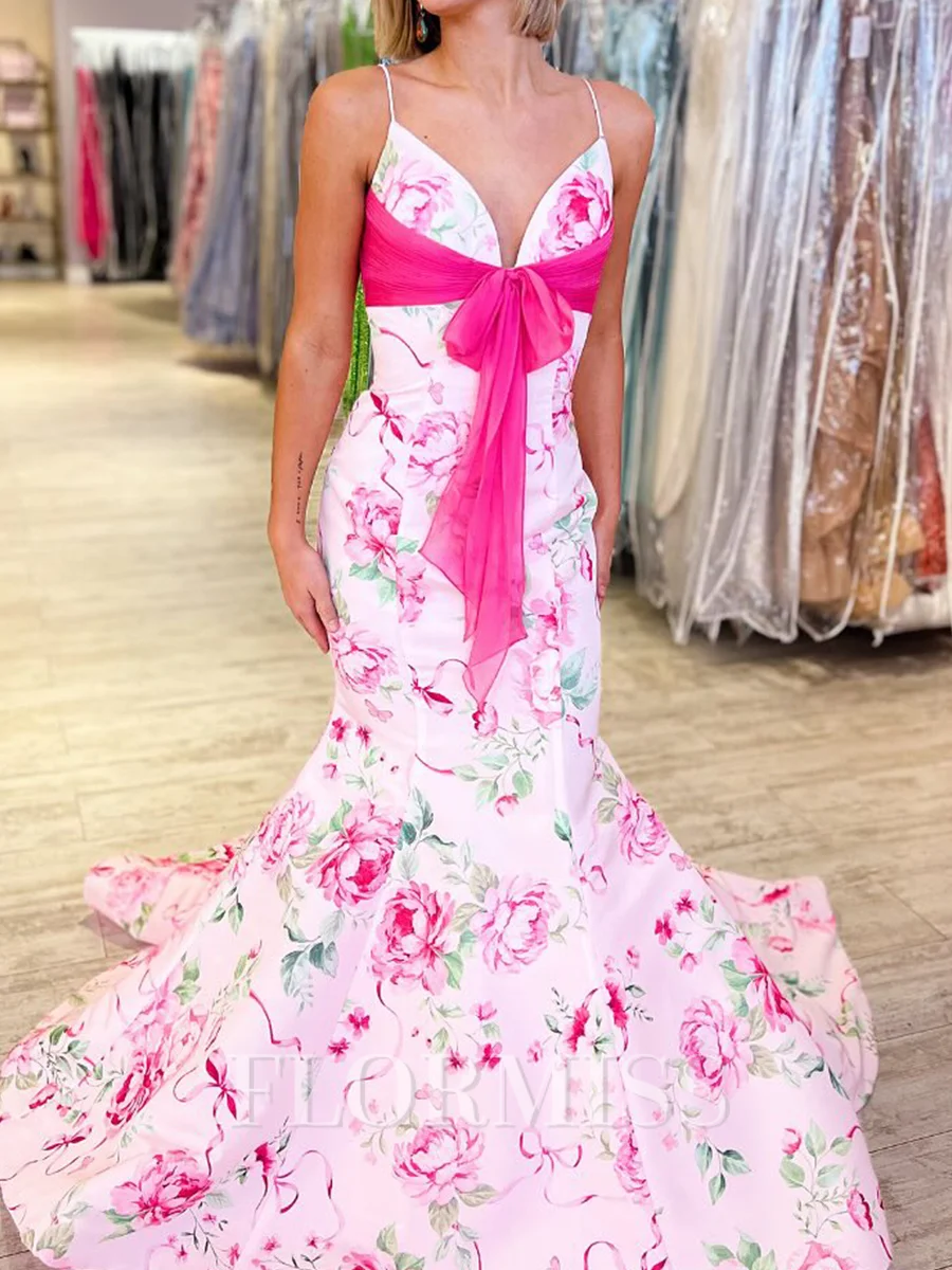 Mermaid Spaghetti Straps Bow Court Train Other Prom Dress