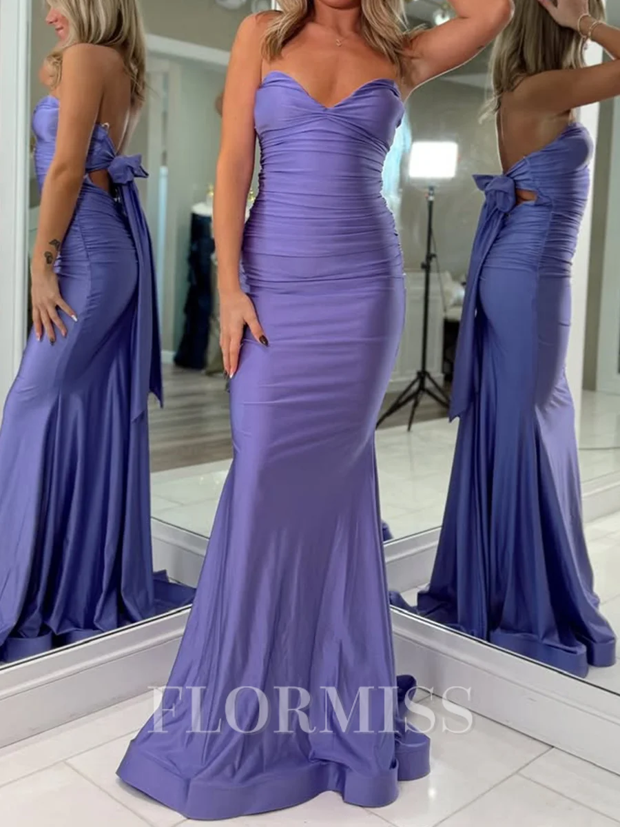 Sheath Sweetheart Pleated Sweep Train Jersey Prom Dress