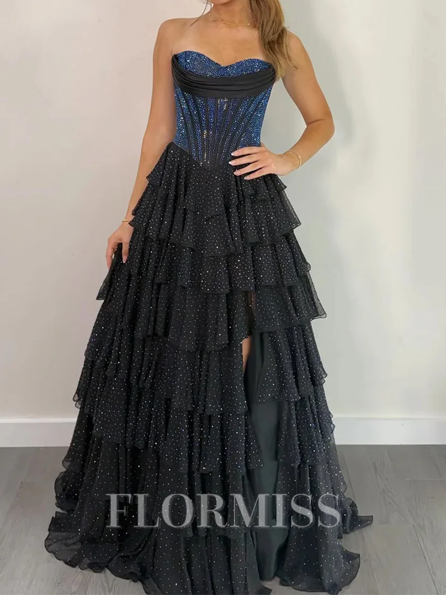 A-line Sweetheart Beading Floor-Length Chiffon Corset Prom Dress