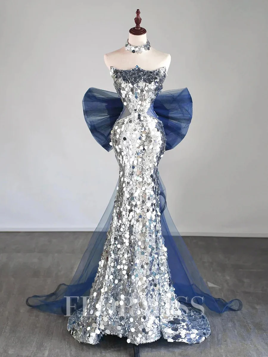 Sheath Scoop Sequin Sweep Train Prom Dress