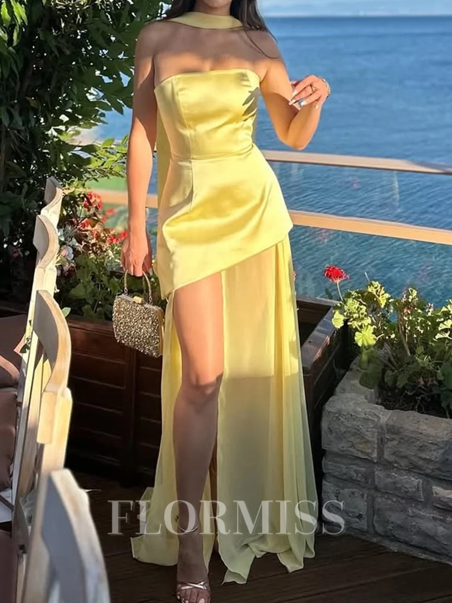 Sheath Straight Sweep Train Silk Like Satin Corset Prom Dress