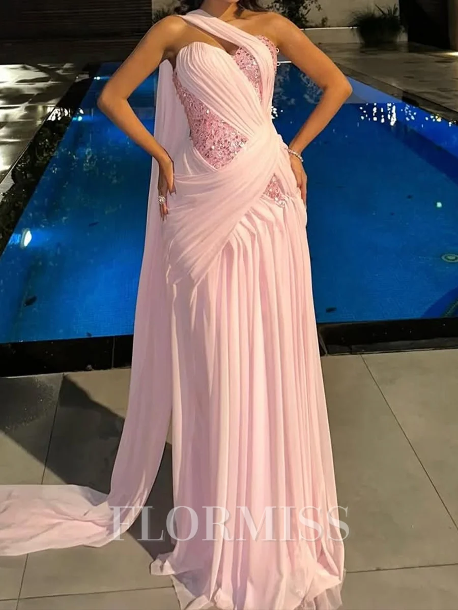 Sheath Sweetheart Sequin Sweep Train Chiffon Corset Prom Dress