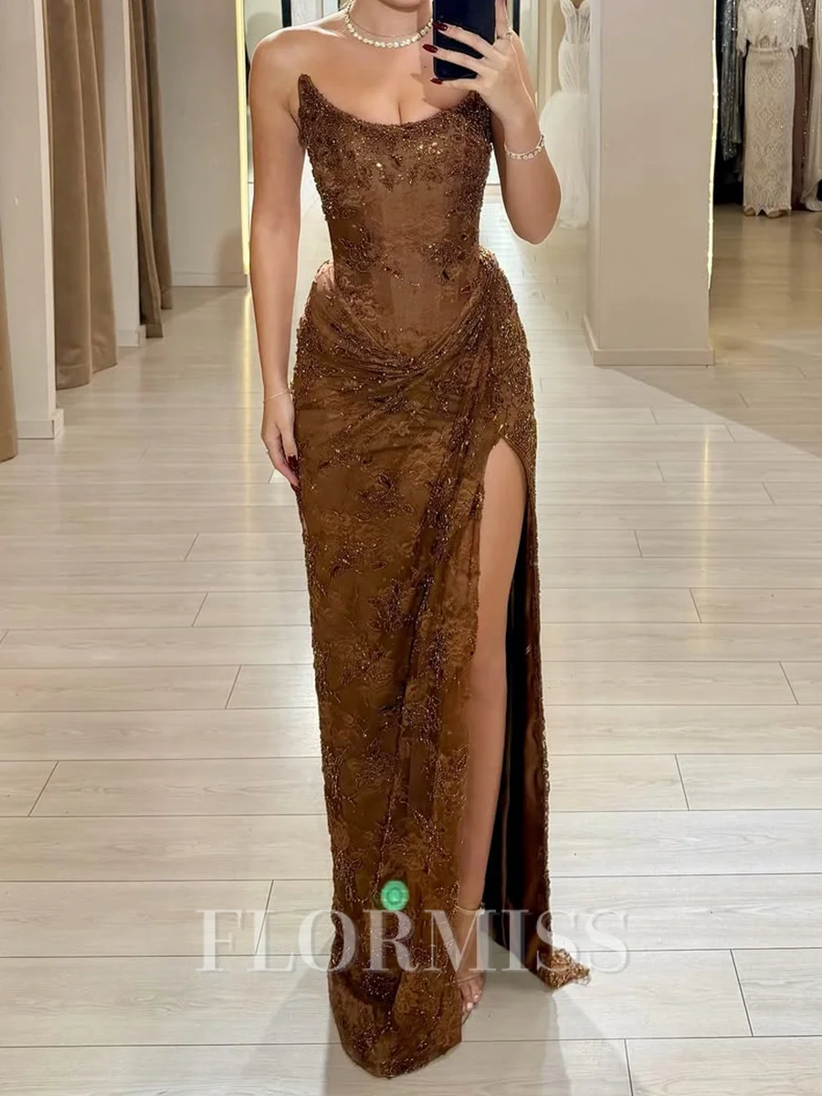 Sheath Straight Appliques Lace Floor-Length Lace Prom Dress