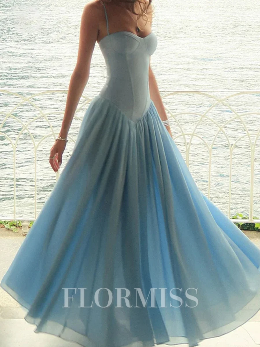 A-line Spaghetti Straps Ruffles Floor-Length Stretch Crepe Corset Prom Dress