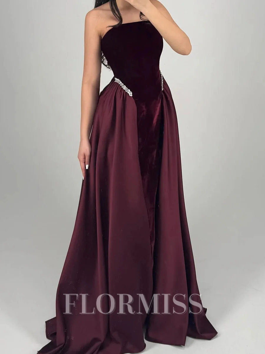 A-line Straight Ruffles Floor-Length Velvet Prom Dress