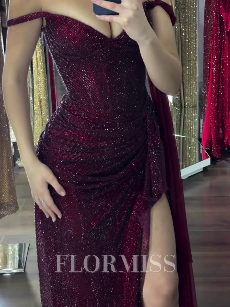 Sheath Off-the-Shoulder Pleated Sweep Train Corset Prom Dress