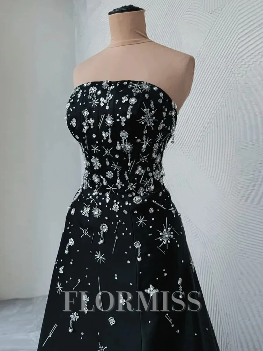 A-line Straight Rhinestone Floor-Length Satin Corset Prom Dress