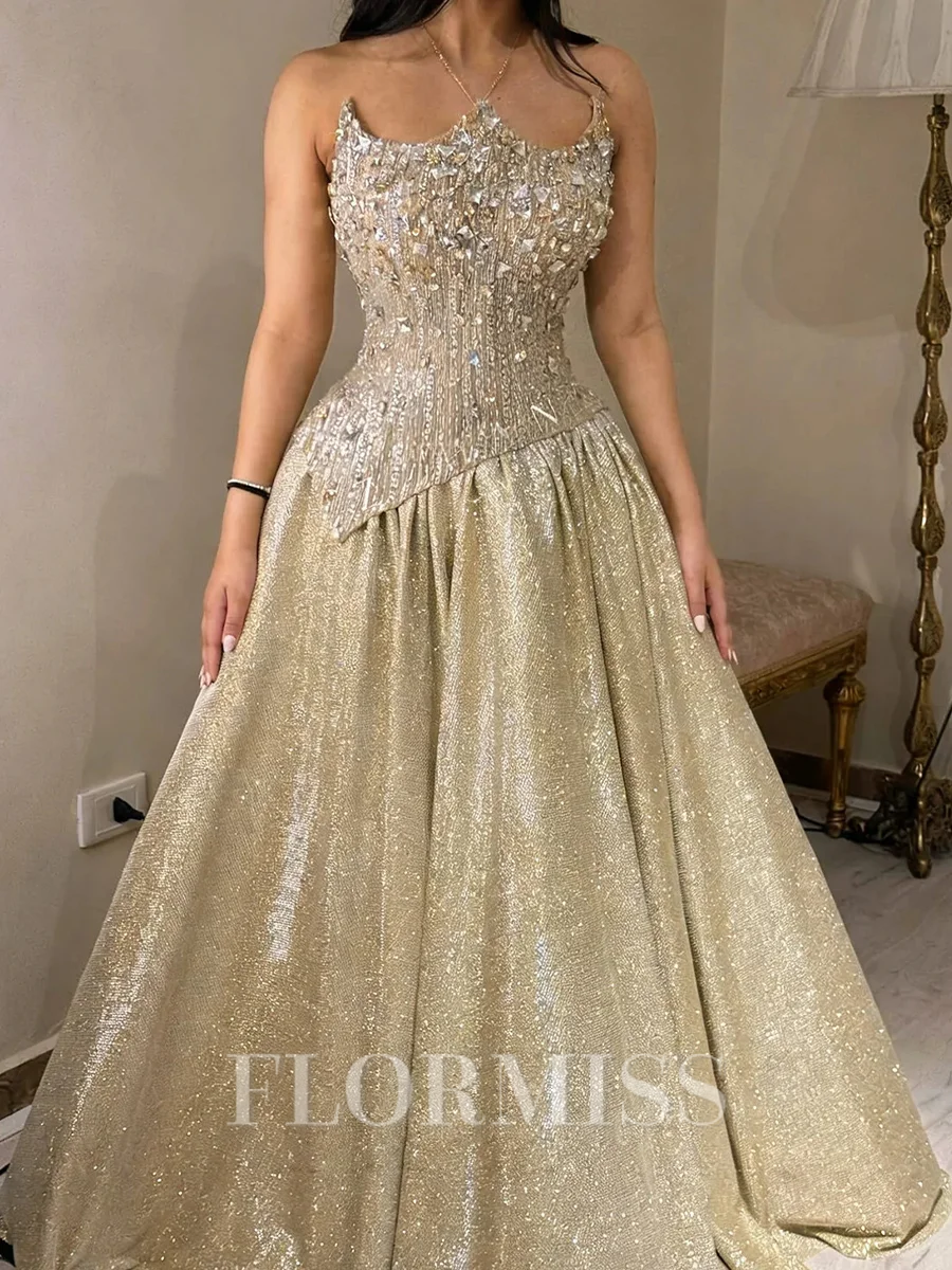 A-line Straight Rhinestone Floor-Length Corset Prom Dress