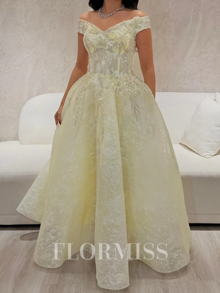 A-line Off-the-Shoulder Ruffles Floor-Length Tulle Corset Prom Dress