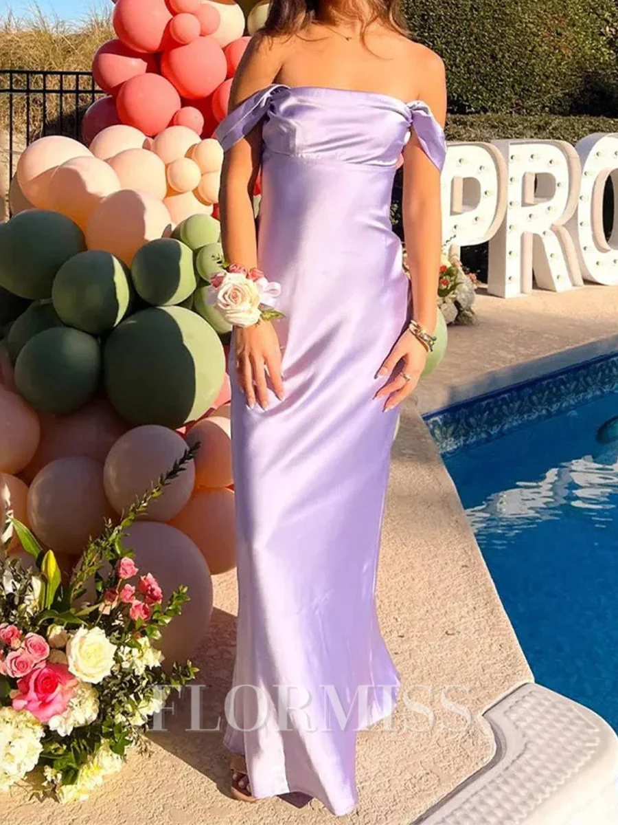 Sheath Off-the-Shoulder Pleated Floor-Length Silk Like Satin Prom Dress